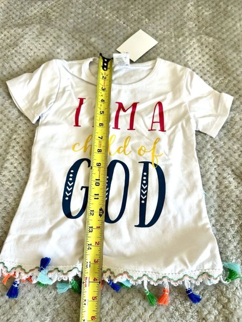 Girls Child of God Graphic T-Shirt Tassel Fringe White NWT Size 5 0528